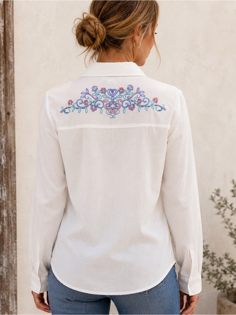 Susan Graver Linen Rayon Embroidered Shirt Women’s M Festival Cottagecore